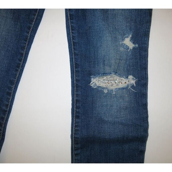 Abercrombie Kids low rise Slim distressed lace stretch jeans denim pants 16 14 - Picture 5 of 6